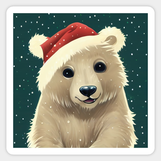 Cute Baby Polar Bear in Santa Hat Sticker by Geminiartstudio